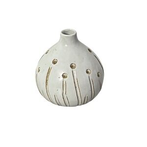 Unbranded Ceramic Bud Vase Home Decor Small White Tan Hand Carved Stoneware